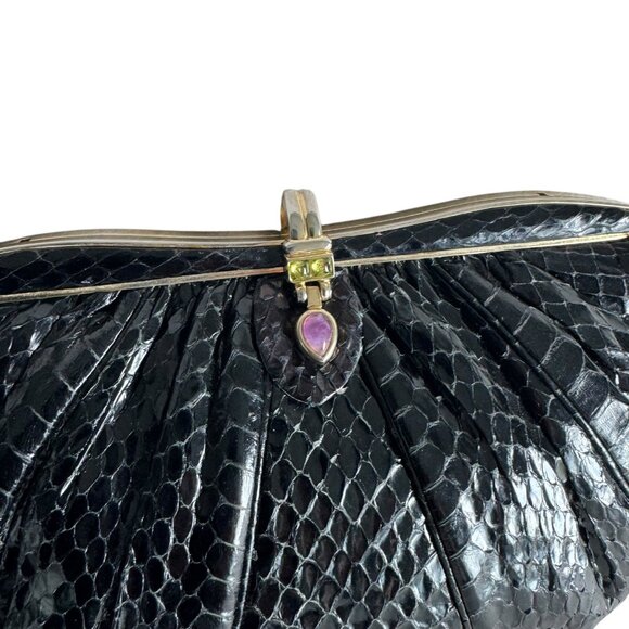 Judith Leiber Genuine Leather Snakeskin Med Clutch Crossbody Evening Bag MINT - Picture 4 of 11
